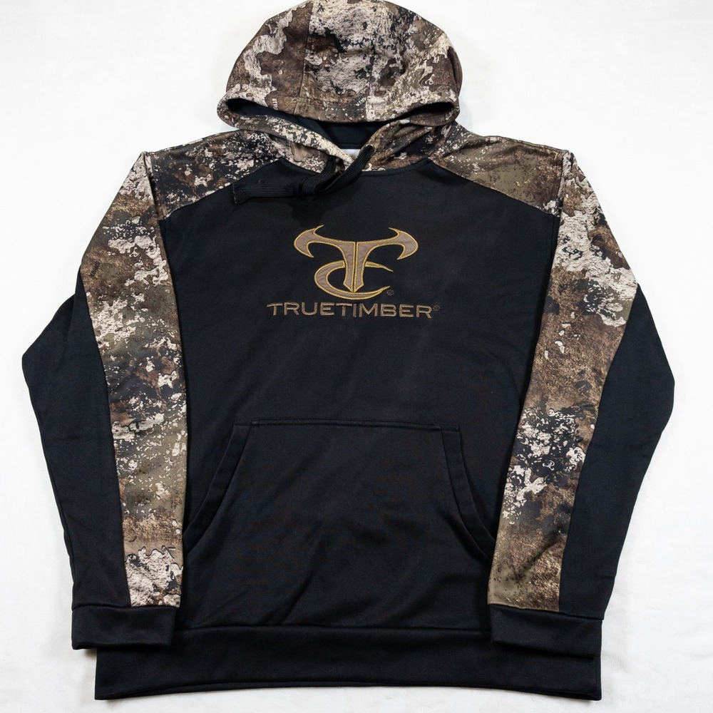 TrueTimber Camo Hoodie Men M Black Fleece Pullover Sweatshirt Outdoor Hunting